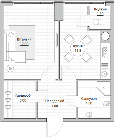 1-кімнатна 45 м² в ЖК Евромісто від 31 500 грн/м², с. Крюківщина