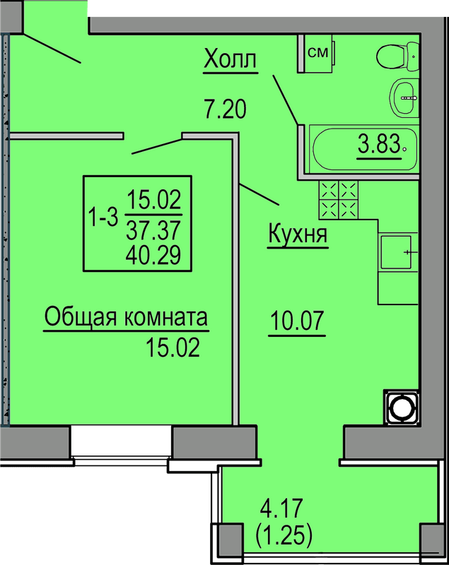 1-комнатная 40.29 м² в ЖК Софиевская сфера от 28 500 грн/м², с. Софиевская Борщаговка