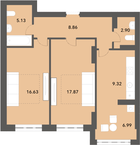 2-кімнатна 67.7 м² в ЖК Софіївські Липки від 23 500 грн/м², с. Софіївська Борщагівка