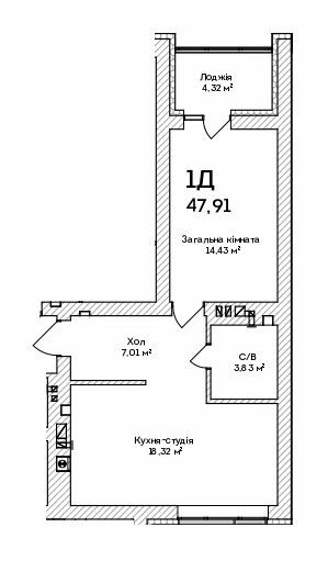 1-кімнатна 47.91 м² в ЖК Grand Country Irpin від 19 350 грн/м², м. Ірпінь