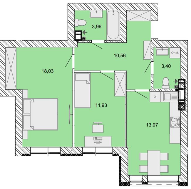 2-комнатная 61.85 м² в ЖК Найкращий квартал от 27 400 грн/м², г. Ирпень