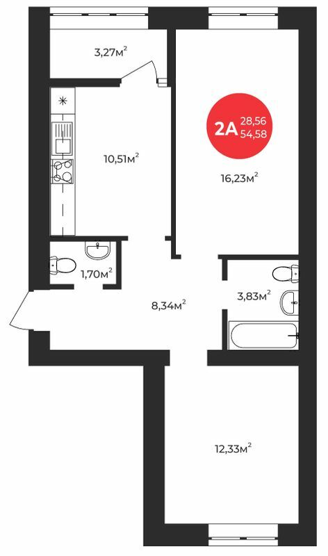 2-комнатная 54.58 м² в ЖК Молодость от 22 400 грн/м², г. Ирпень