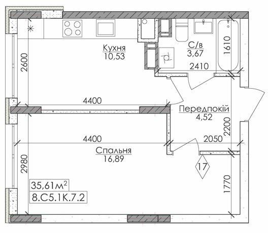 1-комнатная 35.61 м² в ЖМ Новая Буча от 17 000 грн/м², г. Буча