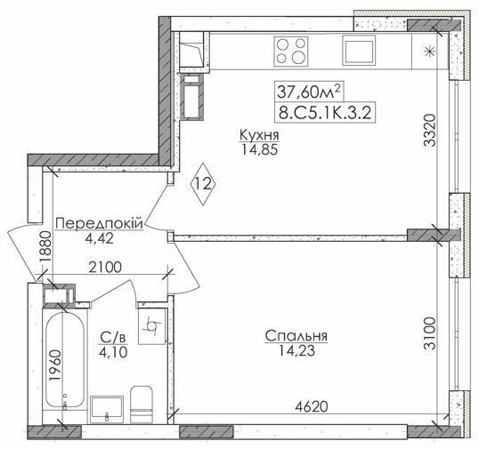 1-комнатная 37.6 м² в ЖМ Новая Буча от 17 000 грн/м², г. Буча