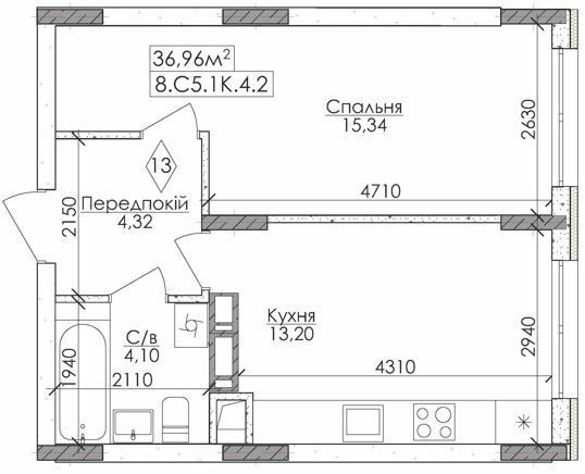 1-кімнатна 39.96 м² в ЖМ Нова Буча від 15 500 грн/м², м. Буча