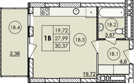 1-комнатная 30.37 м² в ЖК Дом на Янгеля от 26 100 грн/м², Винница