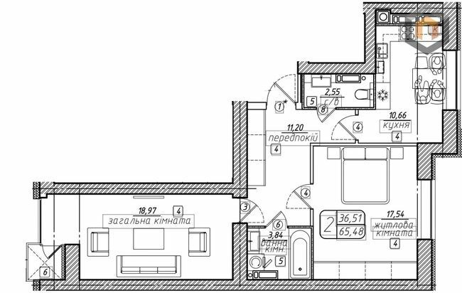 2-комнатная 65.48 м² в ЖК Западный от 21 000 грн/м², Винница