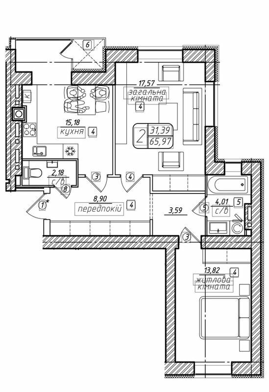 2-комнатная 65.97 м² в ЖК Западный от 21 000 грн/м², Винница