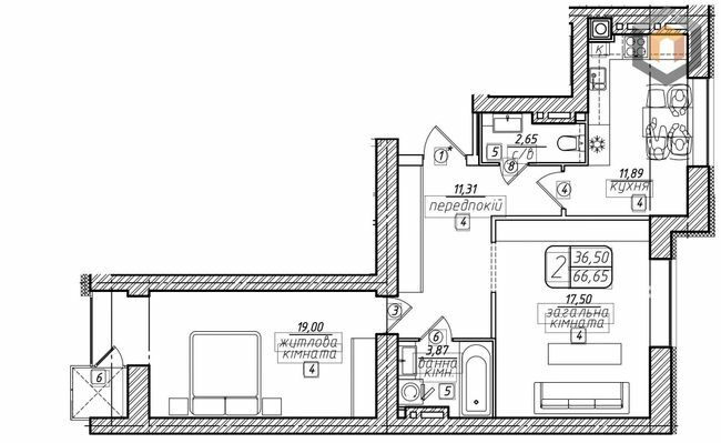 2-комнатная 66.65 м² в ЖК Западный от 21 000 грн/м², Винница