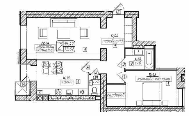 2-комнатная 73.62 м² в ЖК Западный от 18 500 грн/м², Винница