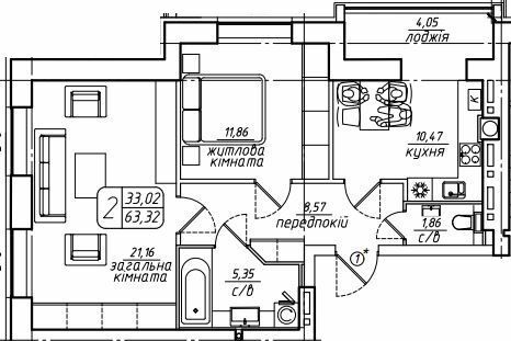 2-кімнатна 62.32 м² в ЖК Західний від 17 500 грн/м², Вінниця