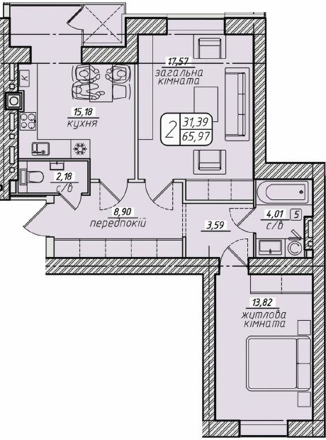 2-комнатная 65.97 м² в ЖК Западный от 21 000 грн/м², Винница