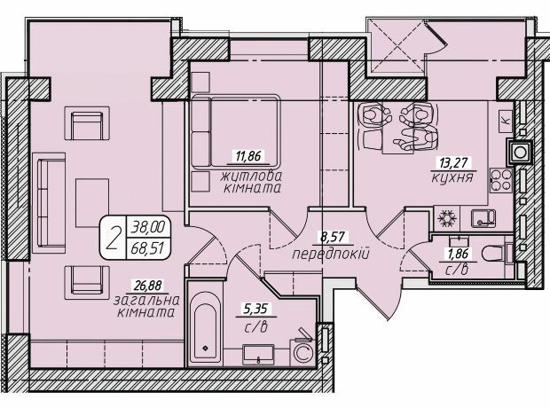 2-кімнатна 68.66 м² в ЖК Західний від 21 000 грн/м², Вінниця