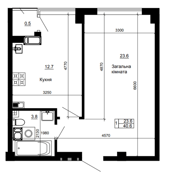 1-кімнатна 40.6 м² в ЖК River House від 19 000 грн/м², Луцьк