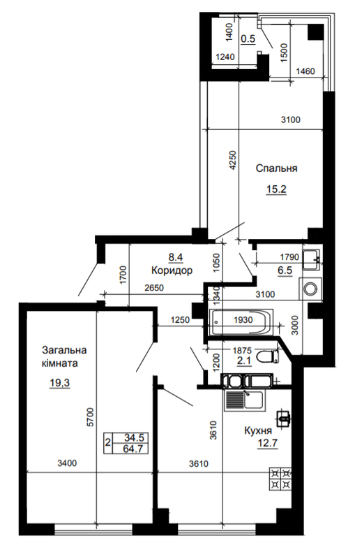 2-комнатная 64.7 м² в ЖК River House от 16 800 грн/м², Луцк