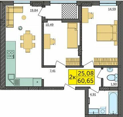 2-комнатная 60.65 м² в ЖК Амстердам от 18 500 грн/м², с. Струмовка