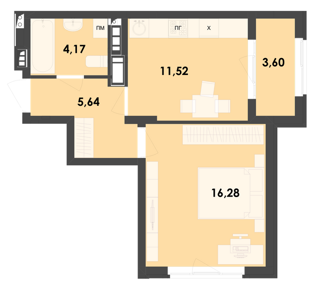 1-комнатная 41.21 м² в ЖК River City от 16 650 грн/м², Житомир