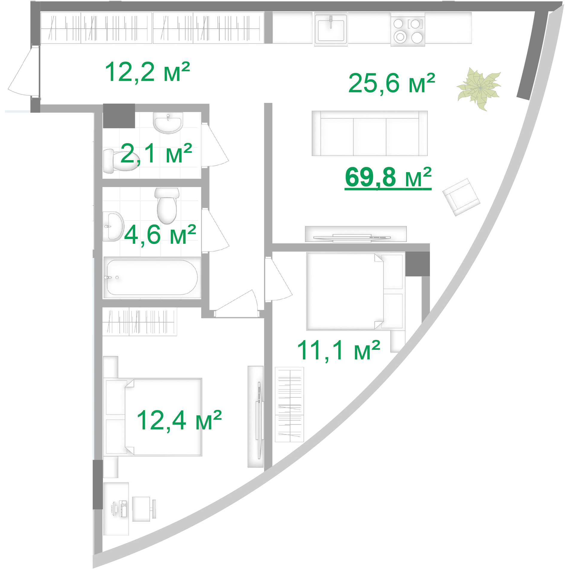 2-кімнатна 69.8 м² в БФК Intergal City від 64 802 грн/м², Київ