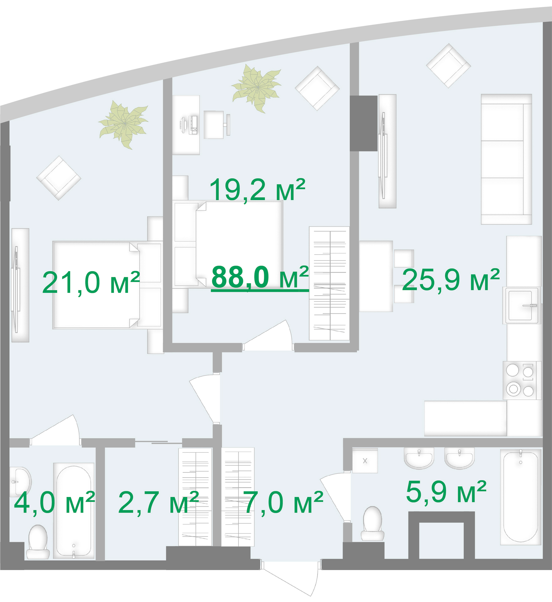 2-комнатная 88 м² в МФК Intergal City от 91 782 грн/м², Киев