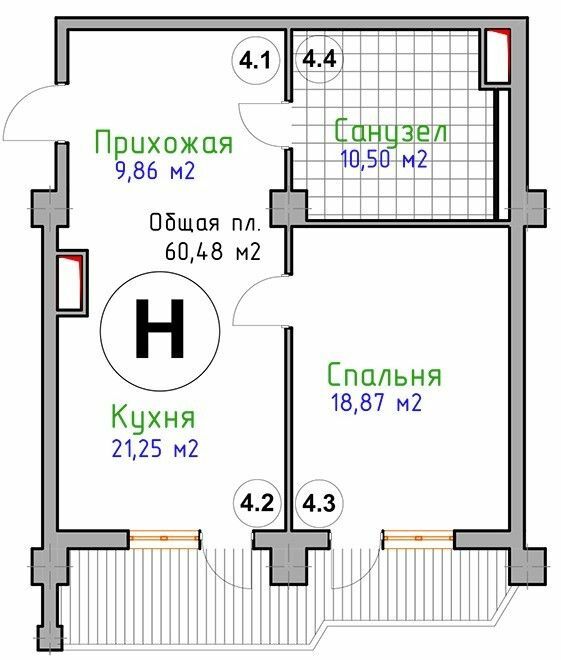 1-кімнатна 60.48 м² в ЖК Адмірал від 28 900 грн/м², Миколаїв