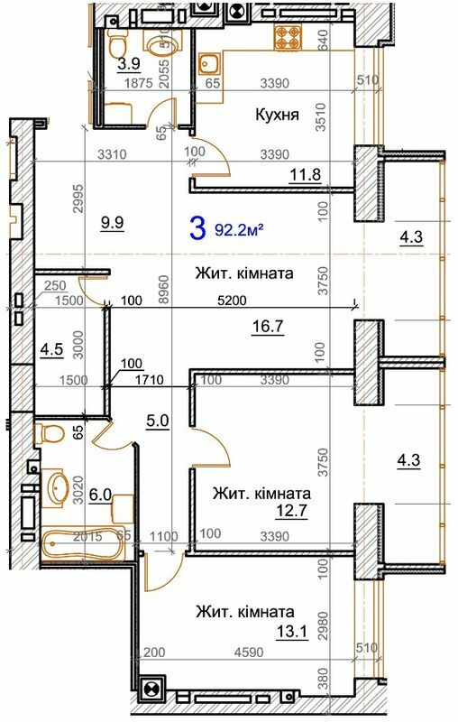 3-кімнатна 92.2 м² в ЖК Курортний від 16 000 грн/м², Миколаїв