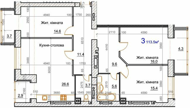 3-комнатная 113.5 м² в ЖК Курортный от 18 500 грн/м², Николаев