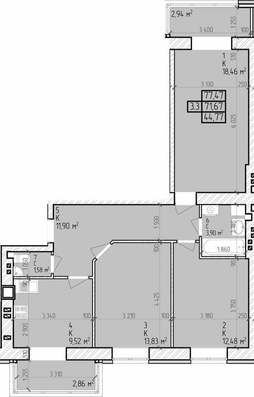 3-кімнатна 77.47 м² в ЖК Центральний від 16 000 грн/м², м. Горишні Плавні