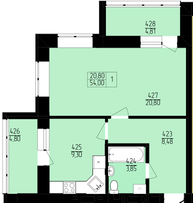 1-комнатная 54 м² в ЖК Пивнична фортеця от 23 550 грн/м², Ровно