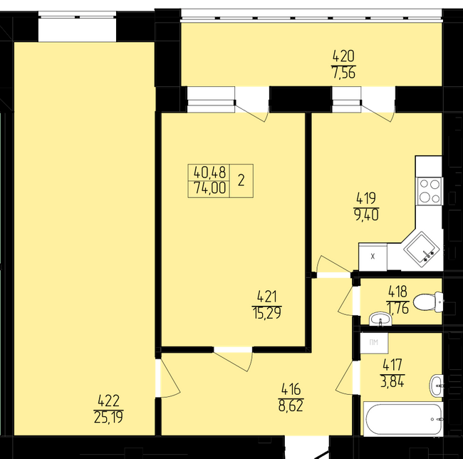 2-кімнатна 74 м² в ЖК Північна фортеця від 21 550 грн/м², Рівне