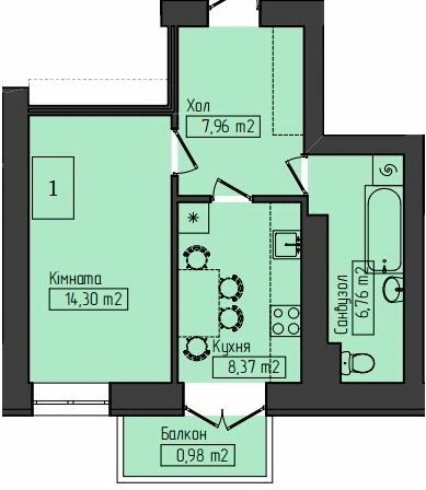 1-кімнатна 37.47 м² в БЖК Сім'я від 14 650 грн/м², Рівне