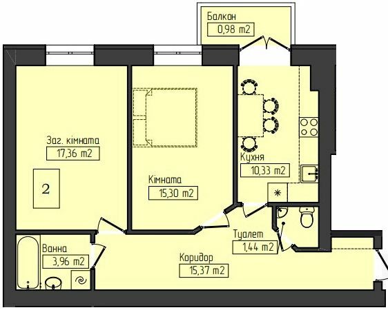 2-комнатная 64.62 м² в МЖК Семья от 19 050 грн/м², Ровно