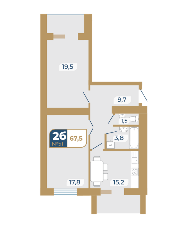 2-кімнатна 67.5 м² в ЖК Добробуд від 15 500 грн/м², м. Дубно