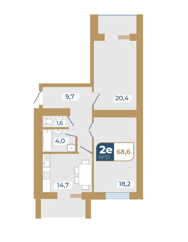 2-кімнатна 68.6 м² в ЖК Добробуд від 15 500 грн/м², м. Дубно