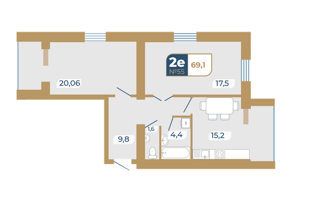 2-кімнатна 69.1 м² в ЖК Добробуд від 15 500 грн/м², м. Дубно