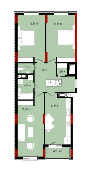 3-кімнатна 87 м² в ЖК Квартал №5 від 17 500 грн/м², Івано-Франківськ