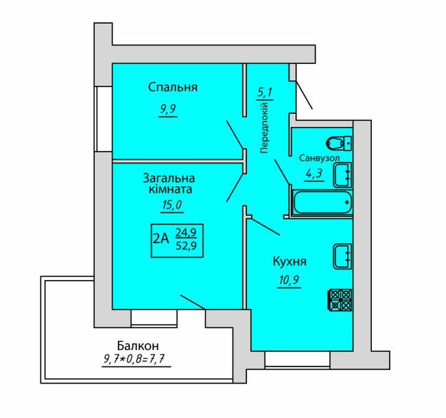 2-кімнатна 52.9 м² в ЖК Київський від 15 700 грн/м², Суми