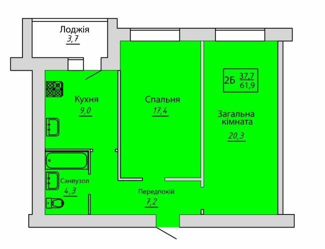 2-кімнатна 61.9 м² в ЖК Київський від 15 700 грн/м², Суми