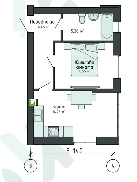 1-кімнатна 36.91 м² в Клубна резиденція O`Club від 30 482 грн/м², с. Крюківщина