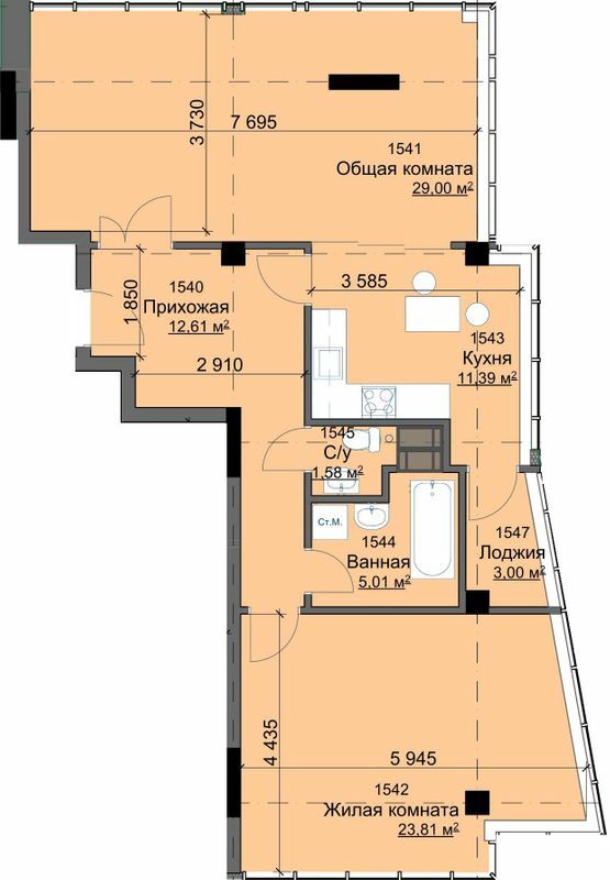 2-комнатная 86.4 м² в ЖК Кристалл от 22 500 грн/м², Харьков