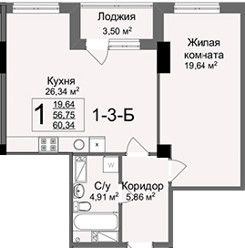 1-кімнатна 60.34 м² в ЖК Люксембург від 51 600 грн/м², Харків