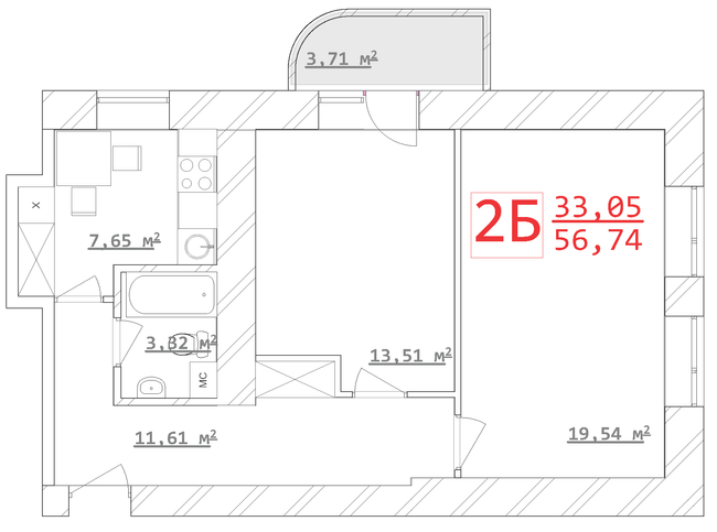 2-комнатная 56.74 м² в ЖК Новый дом Ньютона от 13 500 грн/м², Харьков