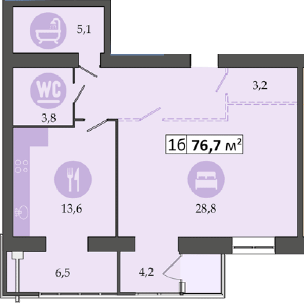 2-кімнатна 76.7 м² в ЖК Дніпровська Брама 2 від 19 100 грн/м², смт Слобожанське