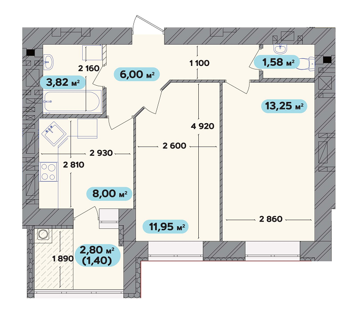 2-комнатная 46 м² в ЖК Spring Town New Riviera от 15 800 грн/м², Хмельницкий