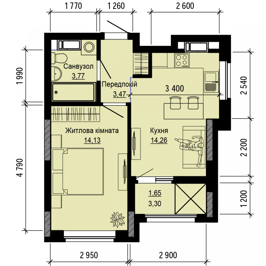 1-кімнатна 37.28 м² в ЖК Hello House від 33 000 грн/м², Київ