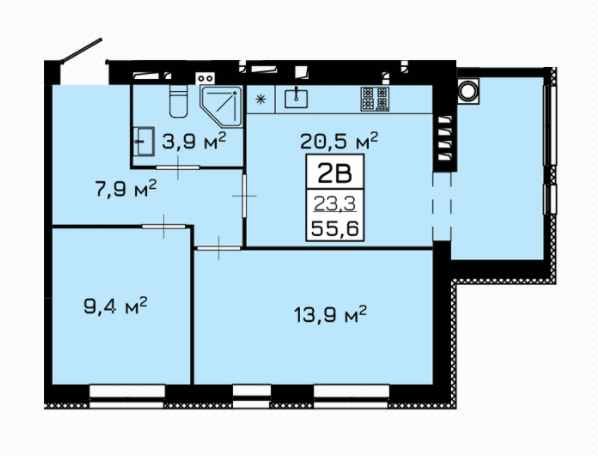 2-кімнатна 55.6 м² в ЖК Laguna від забудовника, Черкаси