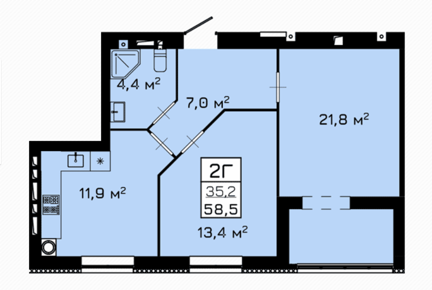 2-кімнатна 58.5 м² в ЖК Laguna від забудовника, Черкаси