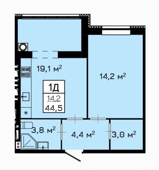 1-комнатная 44.5 м² в ЖК Laguna от застройщика, Черкассы