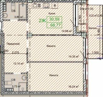 2-комнатная 68.77 м² в ЖК Art House от 51 100 грн/м², Одесса