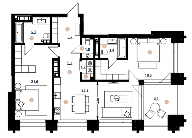 2-комнатная 92.5 м² в ЖК Doma Trabotti от 62 200 грн/м², Одесса