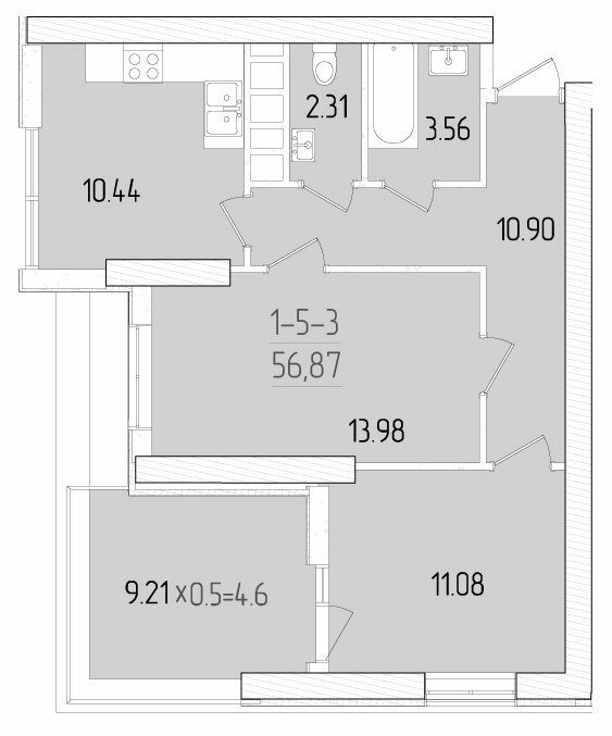 2-комнатная 56.87 м² в ЖК KADORR City от 23 700 грн/м², Одесса